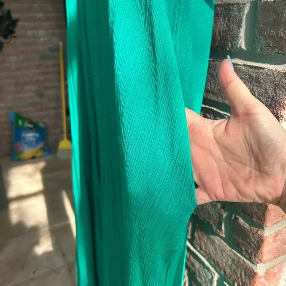LOVESTITCH Bright Emerald Green Gauze Boho Maxi Dress Pockets M L Adjustable NWT - Picture 7 of 9